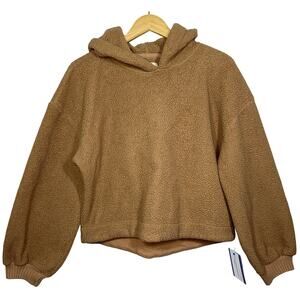 Abercrombie & Fitch Soft AF Tan Faux Fur Sherpa Hoodie Teddy Sweatshirt Womens L